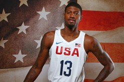 Paul George poses for a Team USA photo in Las Vegas, Nevada.