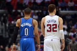Russell Westbrook and Blake Griffin walk to center court during a 109-97 Thunder win at Staples Center.