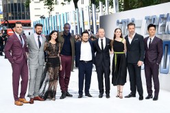 (L-R) Zachary Quinto, Karl Urban, Sofia Boutella, Idris Elba, director Justin Lin, Simon Pegg, Lydia Wilson, Chris Pine and John Cho attend the UK Premiere of Paramount Pictures 'Star Trek Beyond' at the Empire Leicester Square on July 12, 2016 in London,