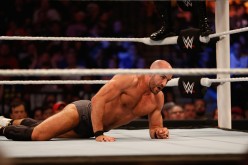 Cesaro recovers after a hit from Kevin Owens at the WWE SummerSlam 2015 at Barclays Center.