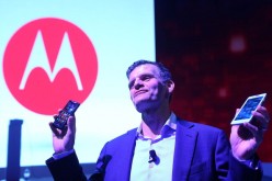 Dennis Woodside, chief executive officer of Motorola Mobility, introduces three new smartphones under its Razr brand that will become available for Verizon customers on September 5, 2012 in New York City.