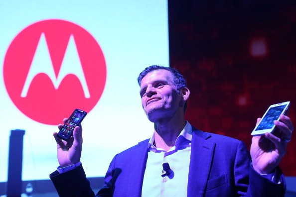 Dennis Woodside, chief executive officer of Motorola Mobility, introduces three new smartphones under its Razr brand that will become available for Verizon customers on September 5, 2012 in New York City.