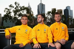 Juventus players (from L to R) Paulo Dybala, Miralem Pjanic, and Neto in Melbourne for the 2016 ICC.