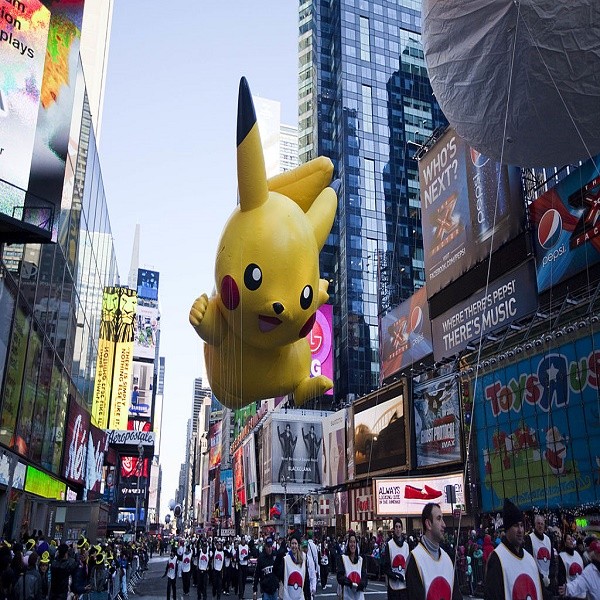 The Pikachu balloon makes its way through Times Square in Macy's Thanksgiving Day parade on November 24, 2011 in New York City. The 85th annual event is the second oldest Thanksgiving Day parade in the U.S. 