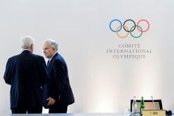 World Anti-Doping Agency (WADA) president Craig Reedie (left) and Association of Summer Olympic International Federations (ASOIF) president Francesco Bitti speak at the Olympic headquarters.