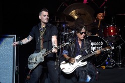 Johnny Depp and Joe Perry of Hollywood Vampires perform at Ford Ampitheater at Coney Island Boardwalk on July 10, 2016 in Brooklyn, New York.