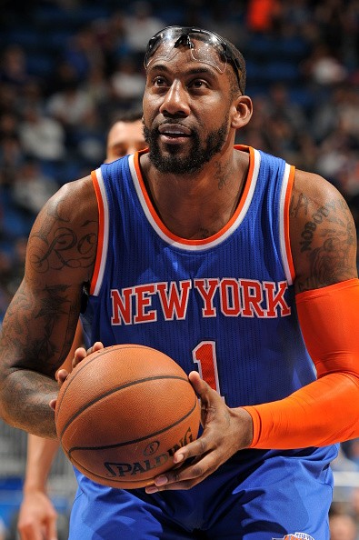 Amar'e Stoudemire prepares to shoot a free throw as a member of the New York Knicks during a game on February 11, 2015.