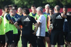 Manchester United players during practice for their pre-season game in China. The game was canceled due to bad weather.