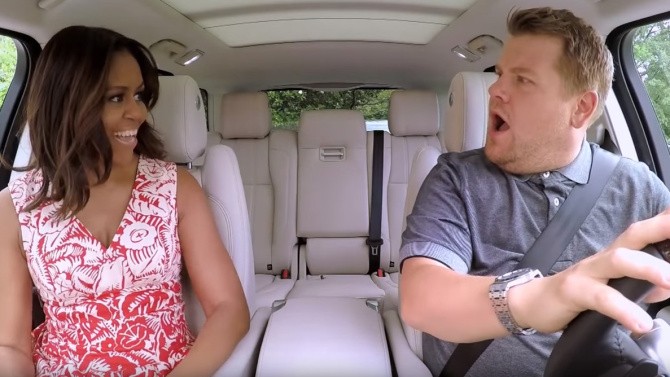 Michelle Obama as a guest on the hit "Carpool Karaoke” segment from James Corden’s “The Late Late Show.”