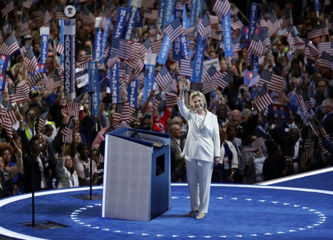 Democratic presidential candidate Hillary Clinton takes the stage during the final day of the Democratic National Convention, Thursday, July 28, 2016, in Philadelphia.