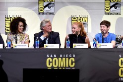 (L-R) Actors Nathalie Emmanuel, Conleth Hill, Sophie Turner, and Iwan Rheon attend the 'Game Of Thrones' panel during Comic-Con International 2016 at San Diego Convention Center on July 22, 2016. 