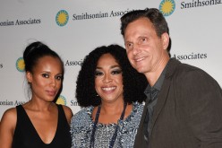 Kerry Washington, Shonda Rhimes and Tony Goldwyn pose on the 'Scandal-ous!' event's red carpet at the University of District of Columbia Theater of the Arts on April 28, 2016 in Washington, D.C. 