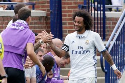 Real Madrid defender Marcelo (R) during the team's friendly against Chelsea.