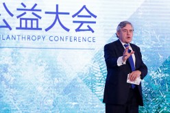 Gordon Brown, former British Prime Minister, gives an opening remark at the first global philanthropy conference sponsored by Alibaba on July 9 in Hangzhou, Zhejiang Province. 