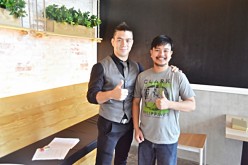 American-Filipino MMA fighter Mark 'Mugen' Striegl poses with Yibada editor Conviron Altatis after an interview in Pasig City, Metro Manila, Philippines. 