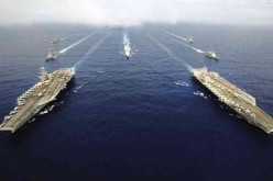 USS John C. Stennis and USS Ronald Reagan and their battle groups in the South China Sea.