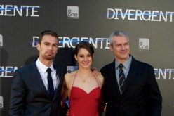 Actor Theo James, actress Shailene Woodley and director Neil Burger attend the 'Divergent' premiere at the Callao cinema on April 3, 2014 in Madrid, Spain. 