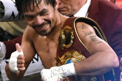 Manny Pacquiao gives the thumbs-up sign after beating Timothy Bradley in their third fight last April.