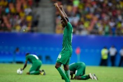 Nigeria celebrates his victory against Sweden during 2016 Summer Olympics match between Sweden and Nigeria at Arena Amazonia on August 7, 2016 in Manaus, Brazil. 