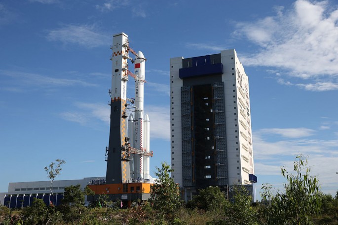 The Long March-7 carrier rocket arrives at the launch tower in June 2016 in Wenchang, Hainan Province.