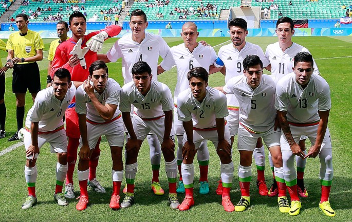 The Mexico national team lines up before their match versus Fiji.