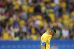 Neymar Jr #10 Brasil during the men's soccer match bewtween Brazil and Iraq at Mane Garrincha Stadium during the Rio 2016 Olympic Games on August 7, 2016 in Brasilia, Brazil. 