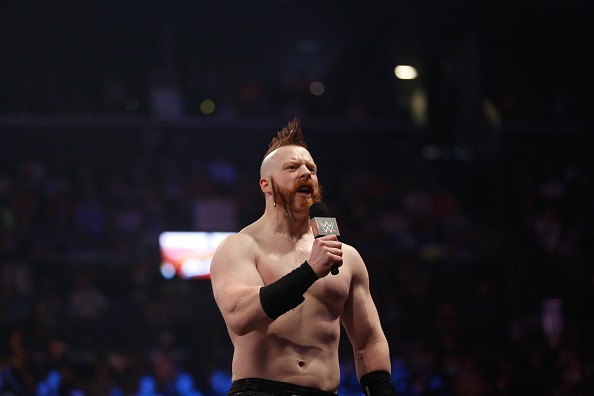 Sheamus talks to the audience at the WWE SummerSlam 2015 at Barclays Center of Brooklyn on August 23, 2015.