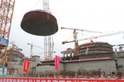 Workers continue with the construction of Tianwan nuclear power station phase II Unit 4 in Lianyungang, Jiangsu Province. The station uses the VVER-1000 nuclear reactor designed by Russia.