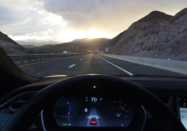 A view of the control panel for Tesla's autopilot feature.