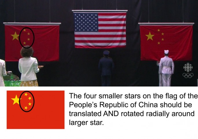 The controversial erroneous Chinese flag at the Rio Olympics. 
