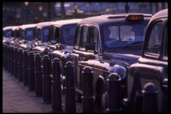 London's iconic back taxis line up the streets of London.
