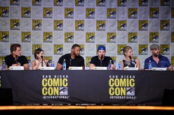 Actors John Barrowman, Willa Holland, David Ramsey, Stephen Amell, Emily Bett Rickards, and Paul Blackthorne attend the 'Arrow' Special Video Presentation and Q&A during Comic-Con Comic-Con International 2016 at San Diego Convention Center on July 23, 201