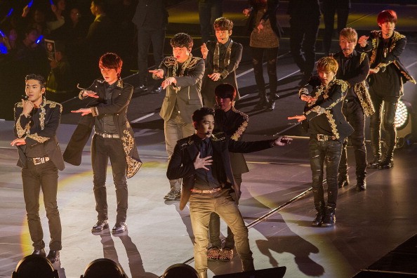 K-Pop boy band Super Junior performs live at the Cotai Arena in The Venetian on November 30, 2013 in Macau.  