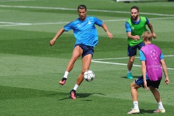 Real Madrid forward Cristiano Ronaldo during training.
