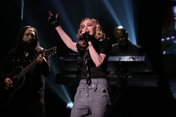 Musical guest Madonna performs with The Roots at the Tonight Show starring Jimmy Fallon.