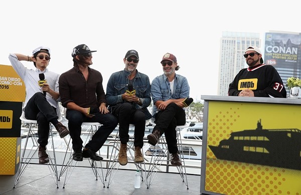 'The Walking Dead' actors Steven Yeun, Norman Reedus, Jeffrey Dean Morgan and Andrew Lincoln, along with Kevin Smith, attend AMC at Comic-Con on July 23, 2016 in San Diego, California.