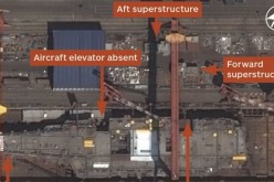 A satellite photo from Airbus Defence and Space shows the hull of CV-17 in dry dock at Dalian.