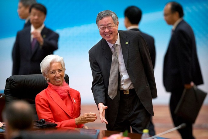 Zhou Xiaochuan, governor of the People's Bank of China, meets with IMF managing director Christine Lagarde at the 1+6 Roundtable at the Diaoyutai State Guesthouse on July 22, 2016 in Beijing.
