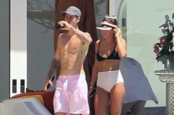 Justin Bieber (left) and Sofia Richie in Cabo San Lucas, Mexico on Saturday (Aug. 27).