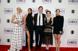 Actors Troian Bellisario, Shay Mitchell, Ian Harding, Lucy Hale and Ashley Benson, winners of Favorite Cable TV Drama for 'Pretty Little Liars', pose in the press room during the People's Choice Awards 2016 at Microsoft Theater on January 6, 2016 in Los A