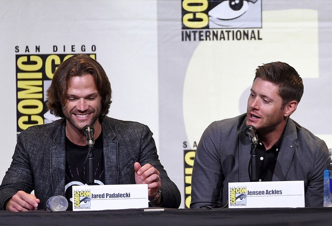 Actors Jared Padalecki (L) and Jensen Ackles attend the 'Supernatural' Special Video Presentation and Q&A during Comic-Con International 2016 held at the San Diego Convention Center.