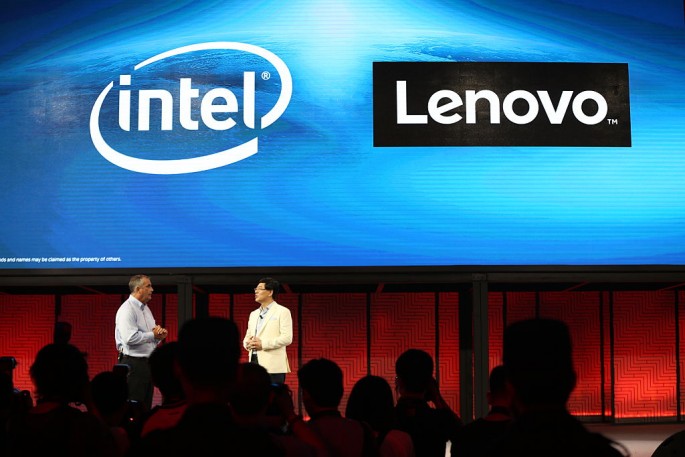 Intel CEO Brian Krzanich and Lenovo Chairman and CEO Yang Yuanqing attend the Lenovo Tech World at China National Convention Center in Beijing last year.