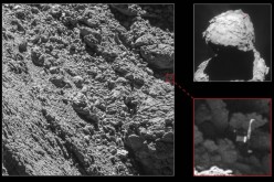 Rosetta's lander Philae is shown in OSIRIS' narrow-angle camera images taken on Sept. 2 from a distance of 2.7 km. The image scale is about 5 cm/pixel. 