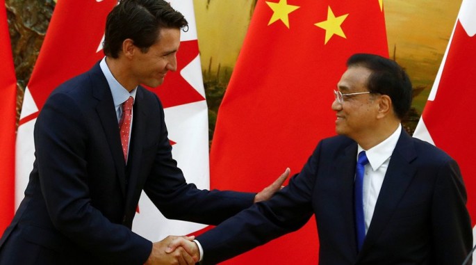 Canadian Prime Minister Justin Trudeau and Chinese Premier Li Keqiang.