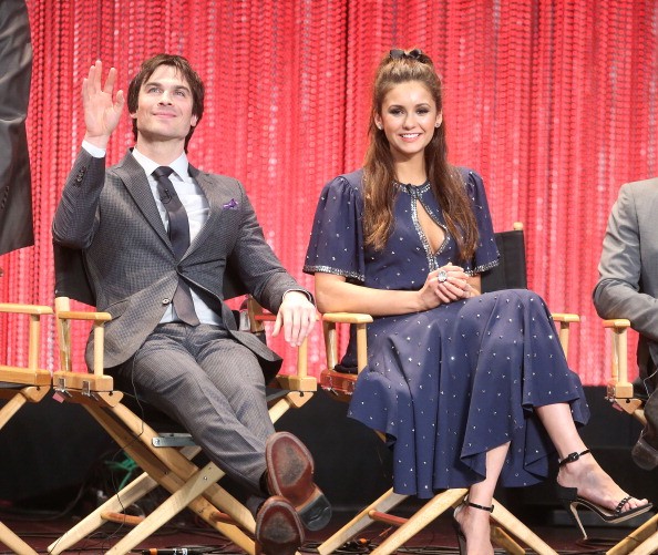 Actor Ian Somerhalder (L) and actress Nina Dobrev speak during The Paley Center for Media's PaleyFest 2014 Honoring 'The Vampire Diaries' and 'The Originals' at the Dolby Theatre on March 22, 2014 in Hollywood, California. 