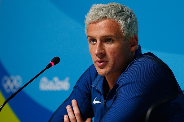 Ryan Lochte of the United States attends a press conference in the Main Press Center on Day 7 of the Rio Olympics on August 12, 2016 in Rio de Janeiro, Brazil.