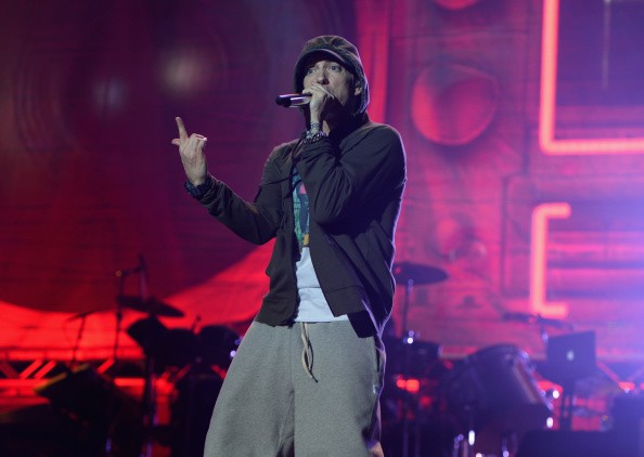 Eminem performs at Samsung Galaxy stage during 2014 Lollapalooza Day One at Grant Park on August 1, 2014 in Chicago, Illinois.  