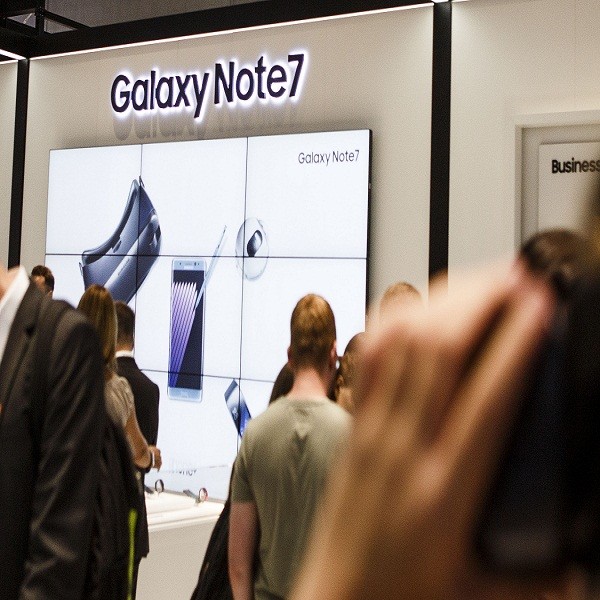 Visitors visit the stand of Samsung to watch the Galaxy Note 7 at the 2016 IFA consumer electronics trade fair on September 2, 2016 in Berlin, Germany. 