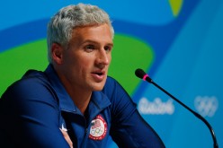 Ryan Lochte attends a press conference during the Main Press Center on Day 7 of the Rio Olympics on August 12, 2016 in Rio de Janeiro, Brazil.