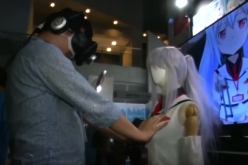 A male visitor trying out M2's E-mote software at the Tokyo Game Show. 